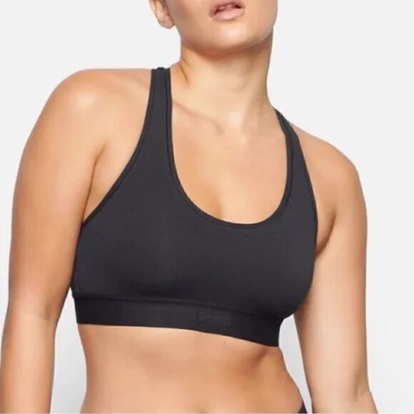 NWT SKIMS Cotton Jersey Racerback Bra Soot - Picture 1 of 4